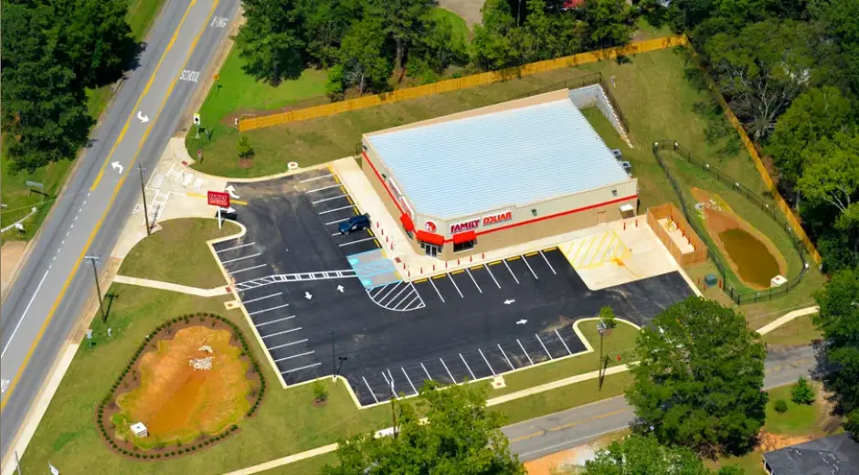 aerial view of a family dollar store